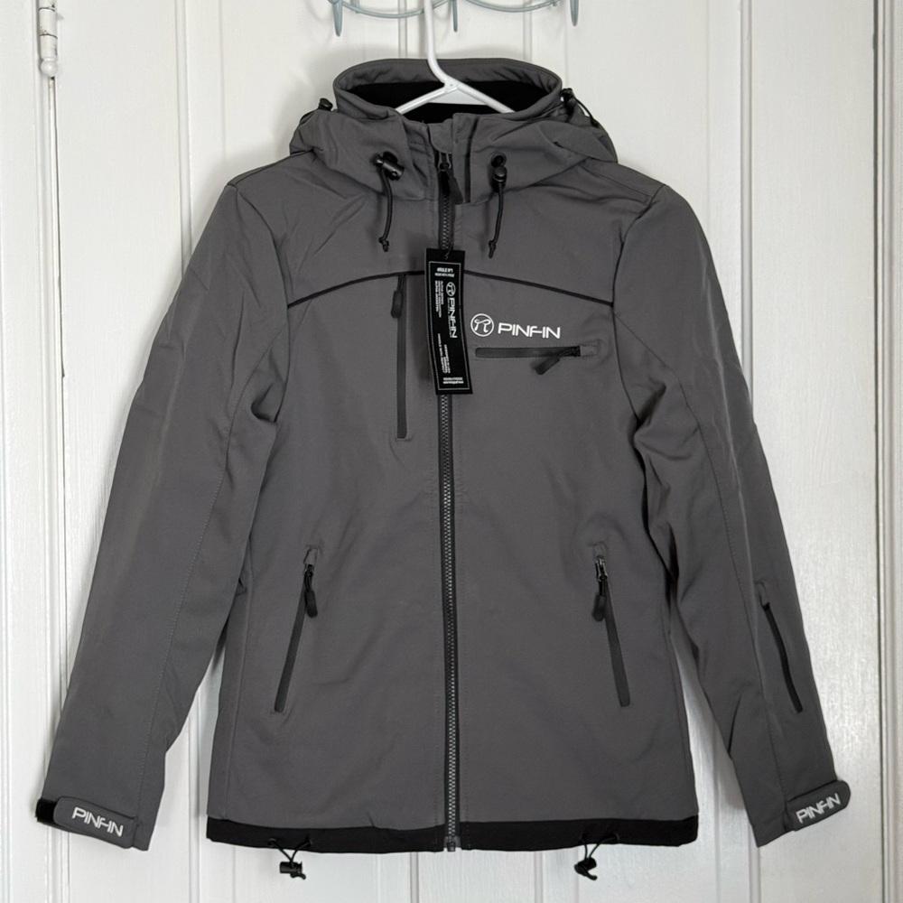 NWT PINFIN WOMENS ALPHA SERIES JACKET CHARCOAL GRAY SIZE SMALL HOODED OUTDOORS